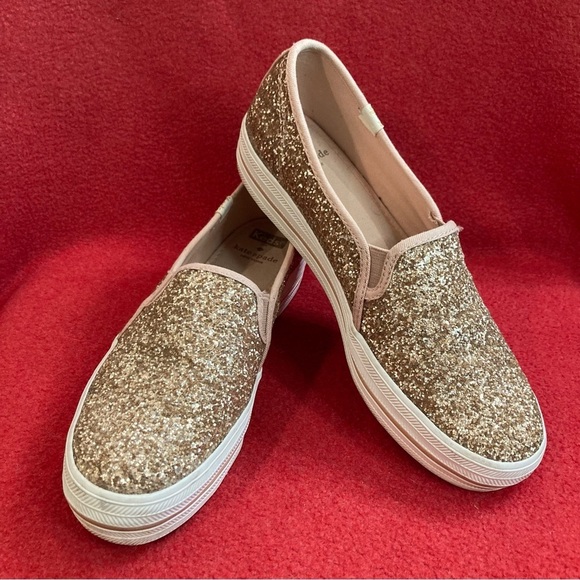 KEDS  x KATE SPADE Sz 8.5 Slip On Sparkly Gold Colour Way Rubber Sole Loafer - Picture 1 of 9